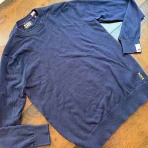 Scotch & Soda Sweater Mens Medium Navy Blue Linen Cotton Crewneck Pullover